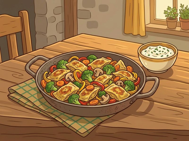 Datei:Rezept Maultaschen-Pfanne mit Schnittlauchdip.jpg
